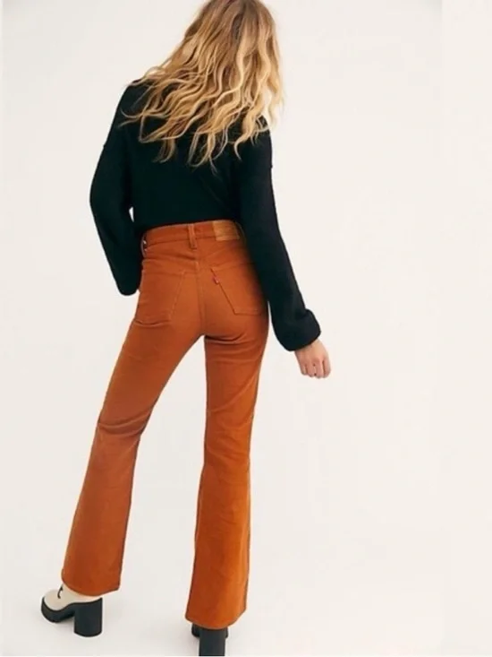 Levi's Premium Ribcage Flare Corduroy Pants Burnt Orange Rust High Rise Size 24 - Picture 4 of 15